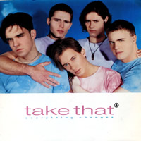 Fresh faced Robbie led Take That to number one on 'Everything Changes' in April 1994